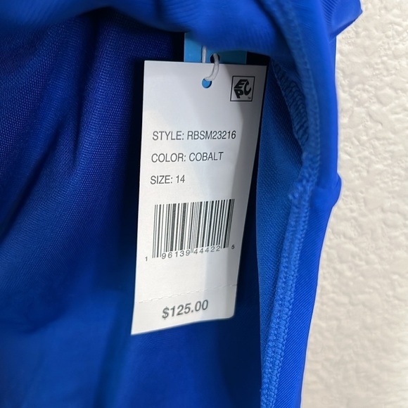 Bleu By Rod Beattie Shirred Halter One Piece Swimsuit In Cobalt Size 14 - Picture 5 of 12